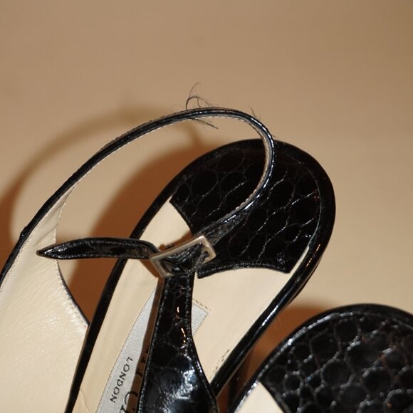 "Jimmy Choo" Croc Embossed Leather Peep Toe Slingback Heels - Size 39.5 - Picture 10 of 10